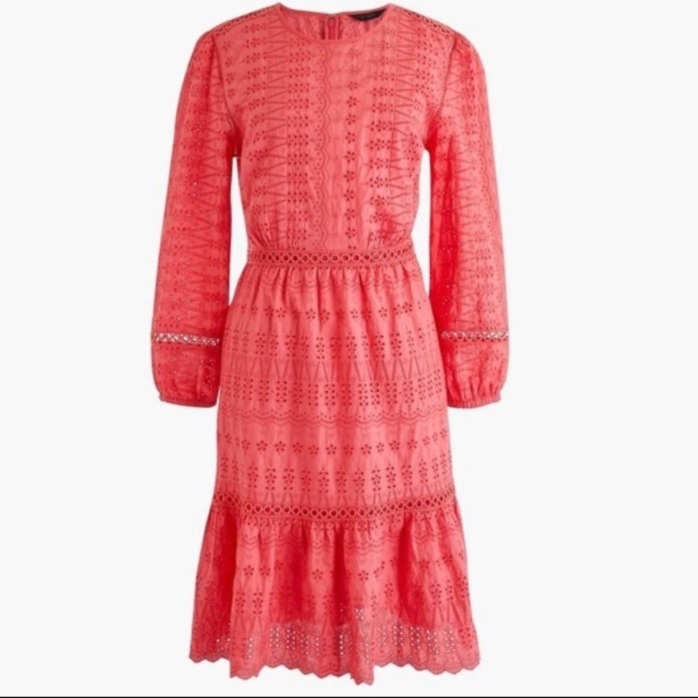 J. CREW Coral Orange Pink Eyelet Flutter Sleeve Boho Dress Size S New with Tags